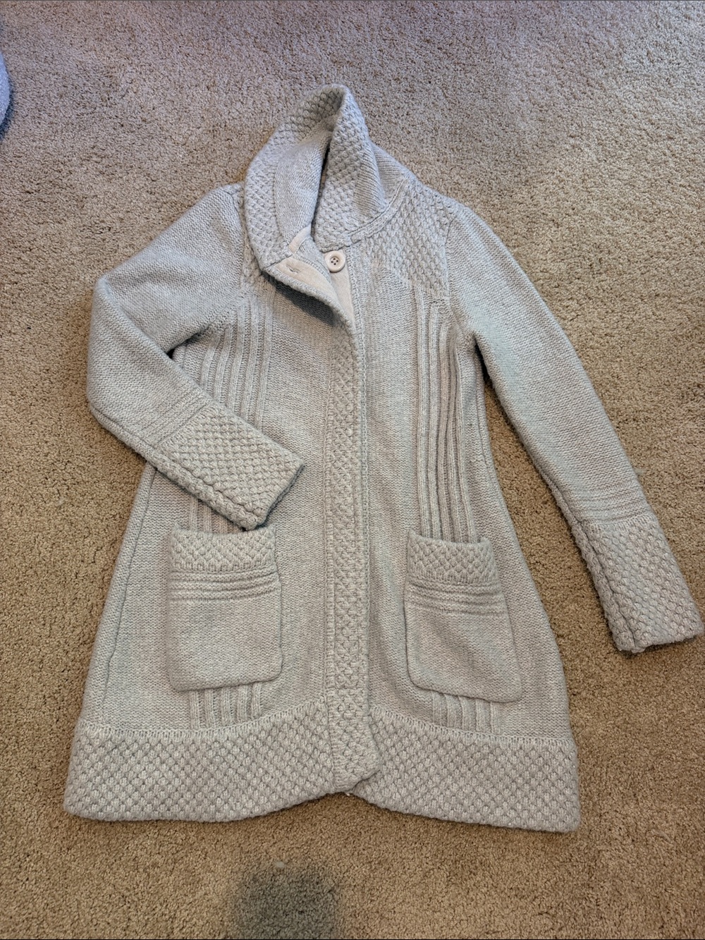 prAna Light Gray Knit Cardigan with Front Pockets